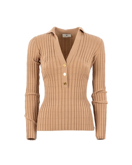 Shop ELISABETTA FRANCHI  Maglia: Elisabetta Franchi maglia in viscosa a coste con bottoniera.
Bottoni in metallo dorato.
Colletto in piedi.
Scollo a V.
Finta abbottonatura.
Vestibilità slim.
Composizione: 71% Viscosa 18% Poliammide 11% Poliestere.
Made in Italy.. MK62S46E2-032